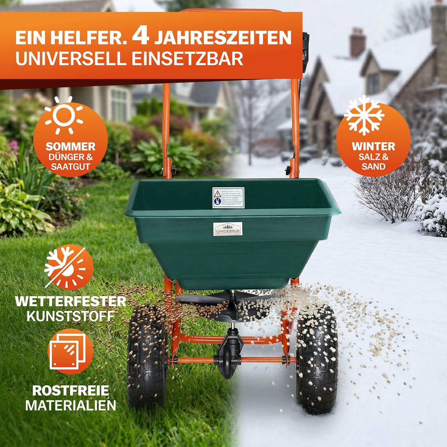GARDEBRUK® Streuwagen 20 L Streumenge einstellbar XXL Luftreifen - Saatgutstreuer Streuer für Salz Dünger Rasen Saatgut — Ansicht 2