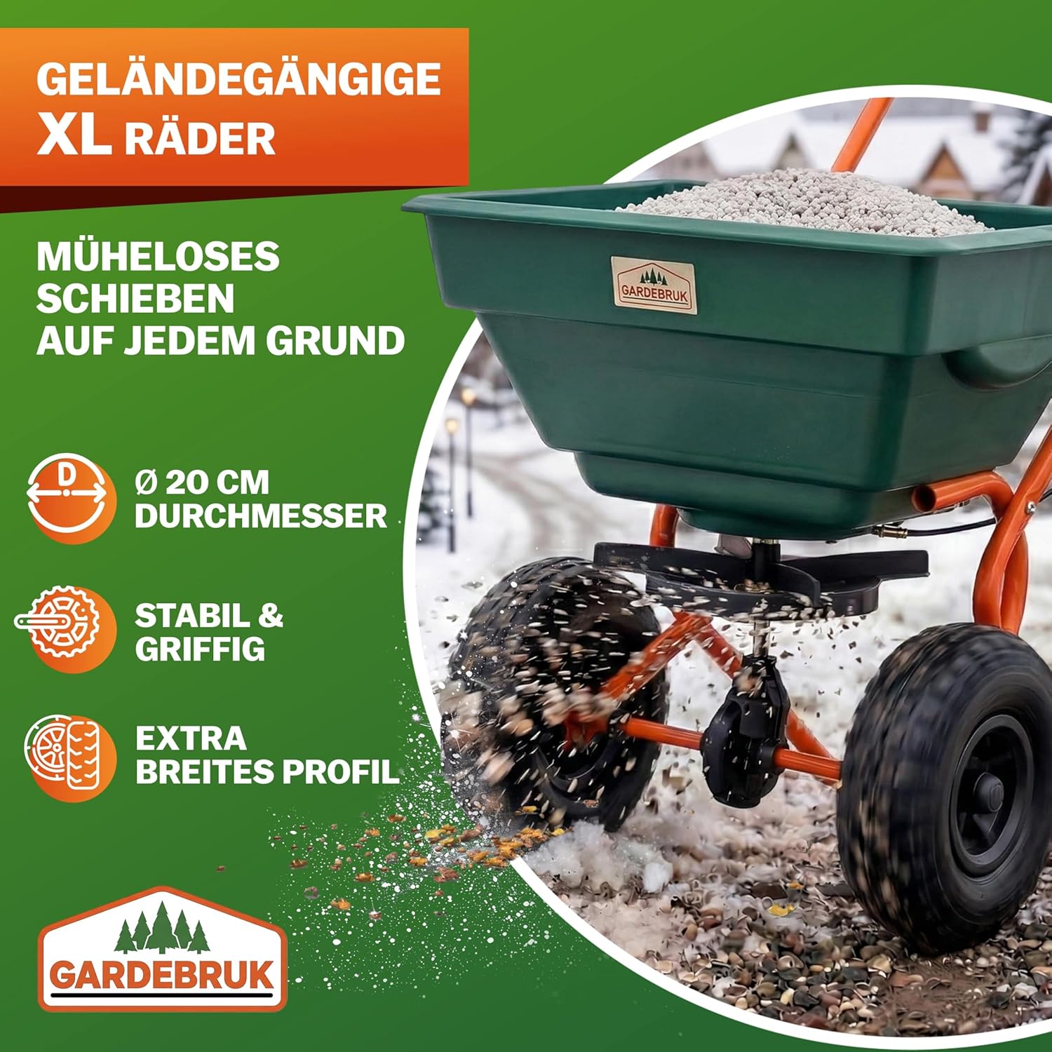 GARDEBRUK® Streuwagen 20 L Streumenge einstellbar XXL Luftreifen - Saatgutstreuer Streuer für Salz Dünger Rasen Saatgut — Ansicht 5