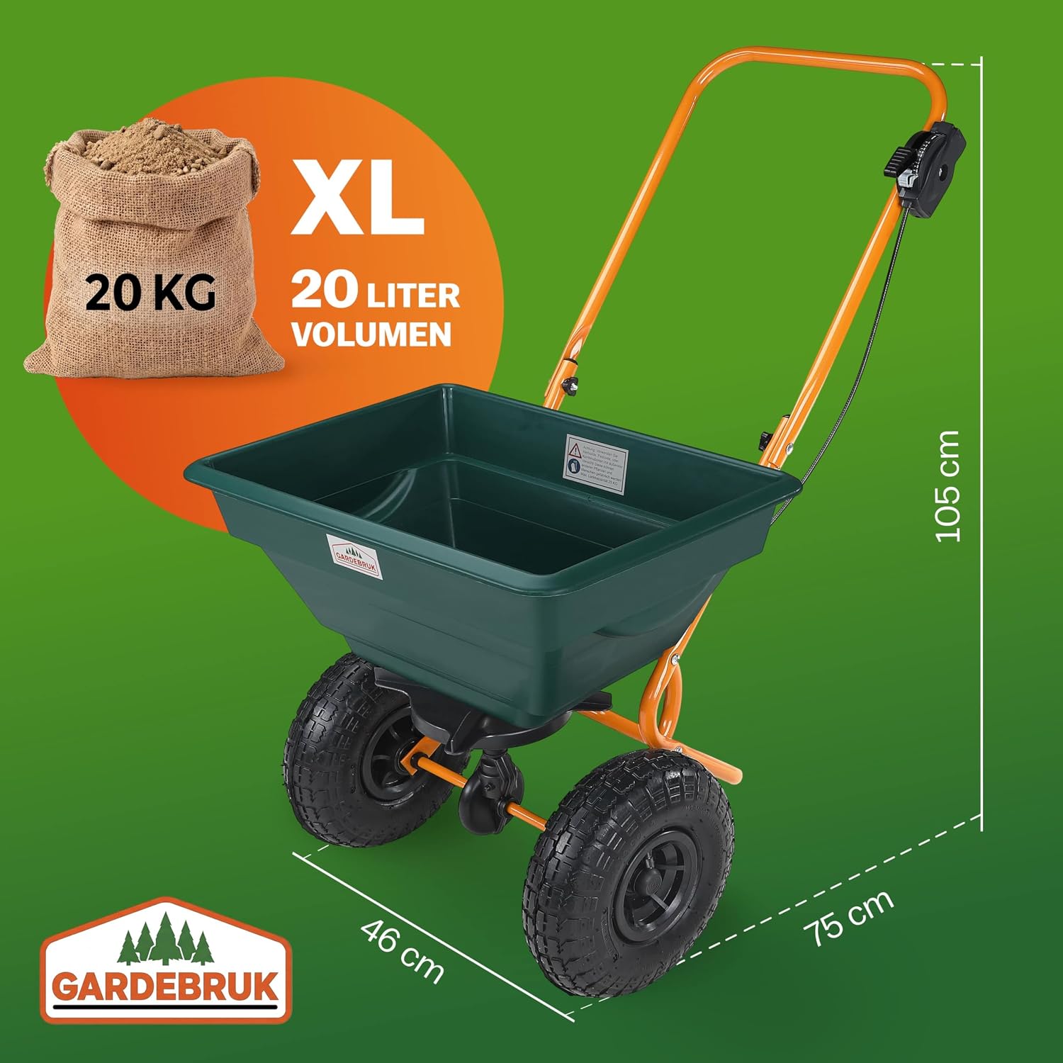GARDEBRUK® Streuwagen 20 L Streumenge einstellbar XXL Luftreifen - Saatgutstreuer Streuer für Salz Dünger Rasen Saatgut — Ansicht 6