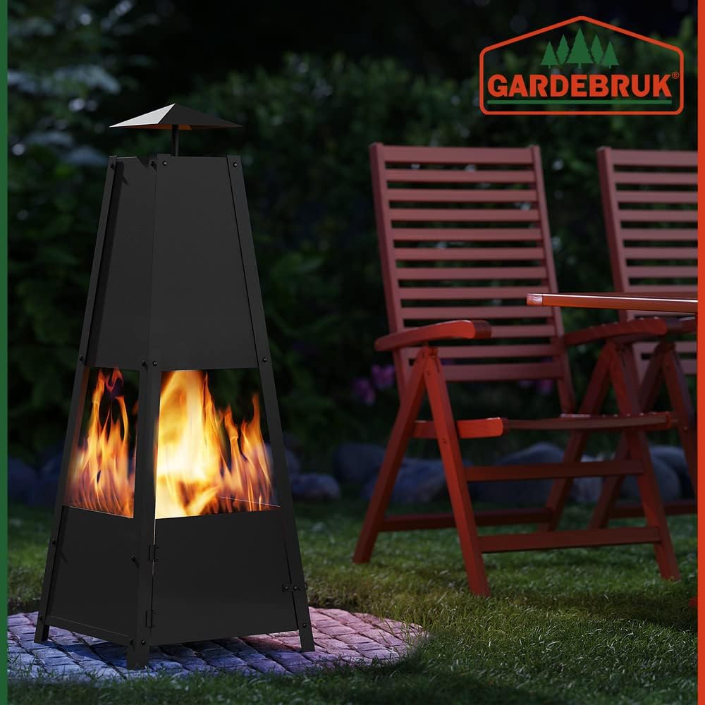 Gardebruk® Terrassenofen Garten mit Abdeckung Schürhaken 102cm Gross Eckig XXL Stahl Feuerstelle Feuerkorb Terrasse Balkon Holz Ofen Kamin Outdoor — Ansicht 2