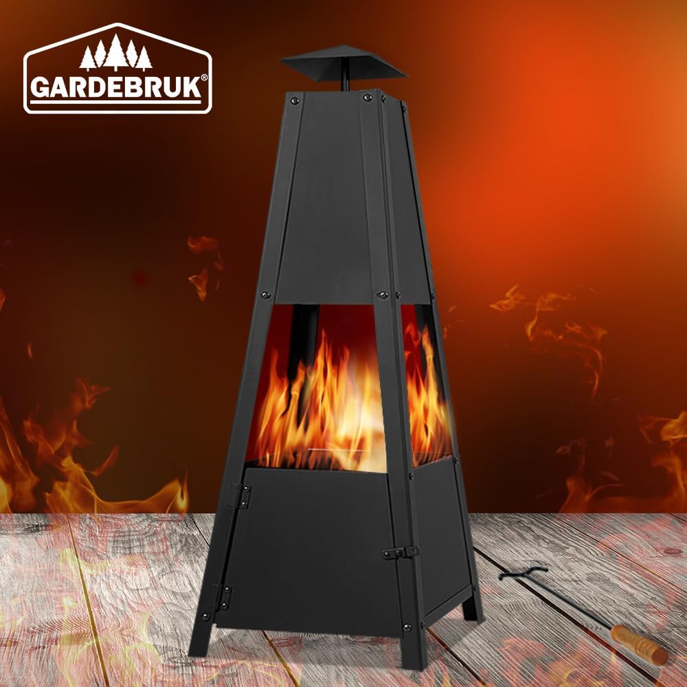 Gardebruk® Terrassenofen Garten mit Abdeckung Schürhaken 102cm Gross Eckig XXL Stahl Feuerstelle Feuerkorb Terrasse Balkon Holz Ofen Kamin Outdoor — Ansicht 6