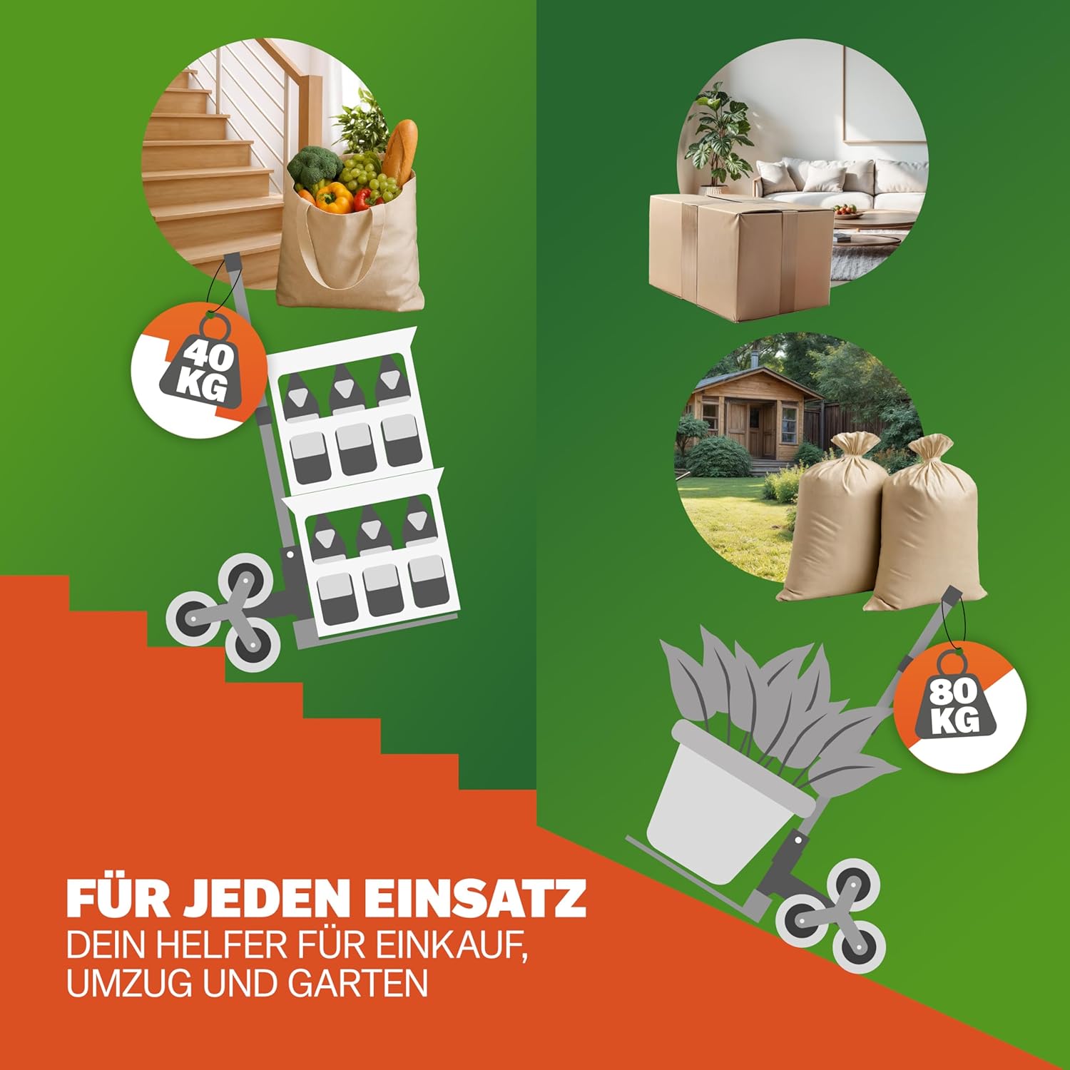 GARDEBRUK® Treppenkarre klappbar - Aluminium Transportkarre mit pannensicheren Reifen - 80 kg Tragkraft - inkl. Handschuhe & Expander - Faltbare Sackkarre für Treppen & Garten — Ansicht 3
