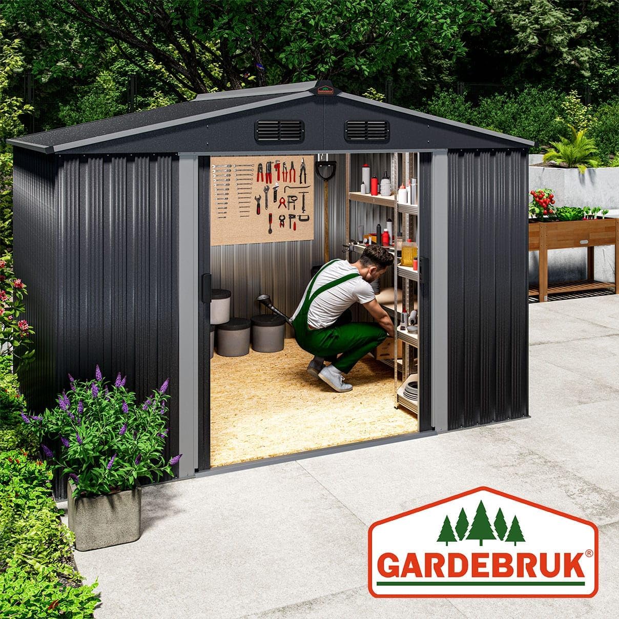 GARDEBRUK® XXL Metall Gerätehaus 5m2 mit Fundament 260x205x180cm Schiebetür Metallic-Grau Geräteschuppen Gartenhaus 9m3 — Ansicht 5