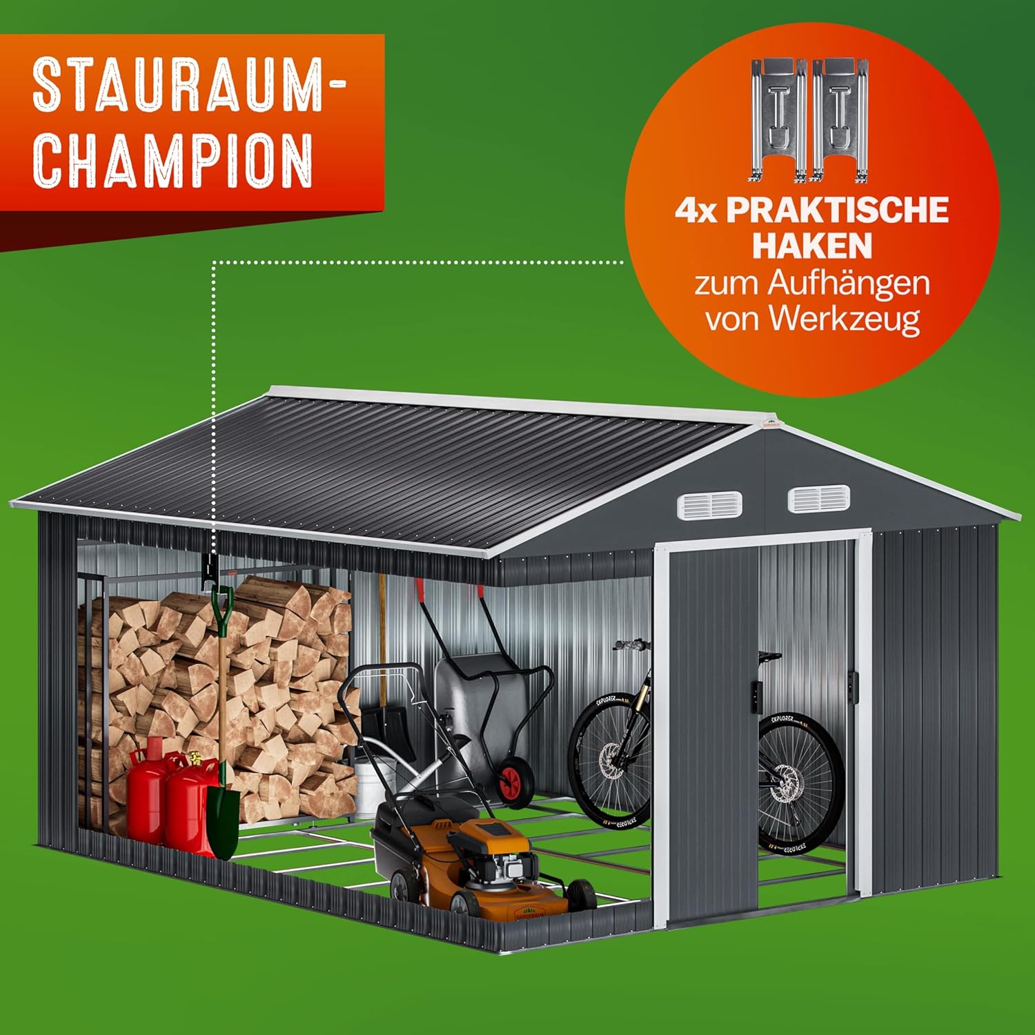 GARDEBRUK® XXXL Metall Gerätehaus 8m2 mit Fundament 315x260x180cm Schiebetür Anthrazit Geräteschuppen Gartenhaus 15m3 — Ansicht 2