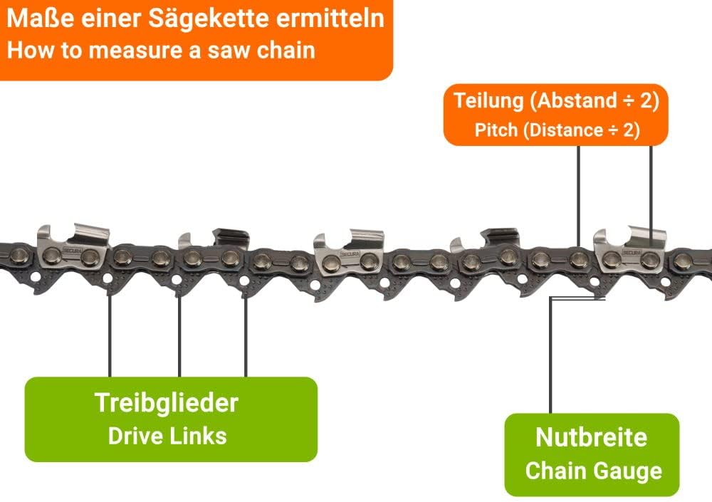SECURA 2 Sägeketten + Schwert kompatibel mit Gardebruk DBSK004 Motorsäge mit 45cm 3/8LP 62TG 1,3mm — Ansicht 4