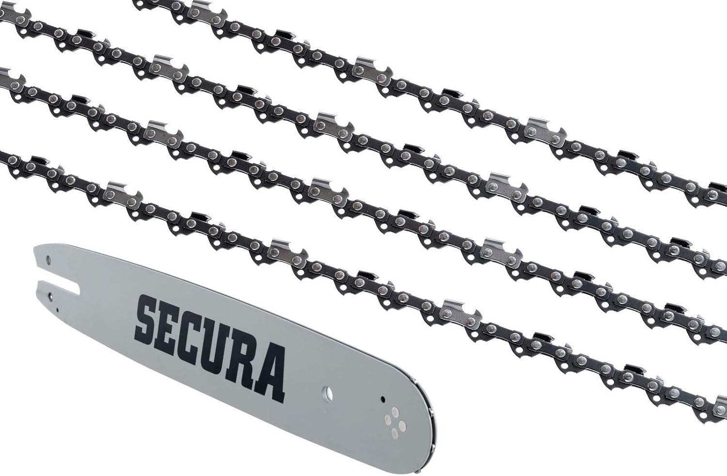 SECURA 4 Sägeketten + Schwert kompatibel mit Gardebruk DBSK004 Motorsäge mit 45cm 3/8LP 62TG 1,3mm